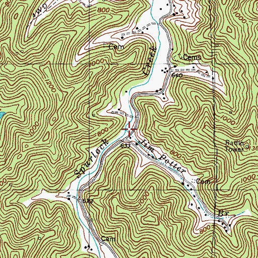 Topographic Map of Jim Potter Branch, KY