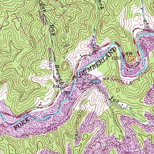 Topographic Map of Joe Day Branch, KY