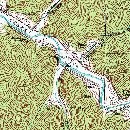 Topographic Map of Joes Creek, KY