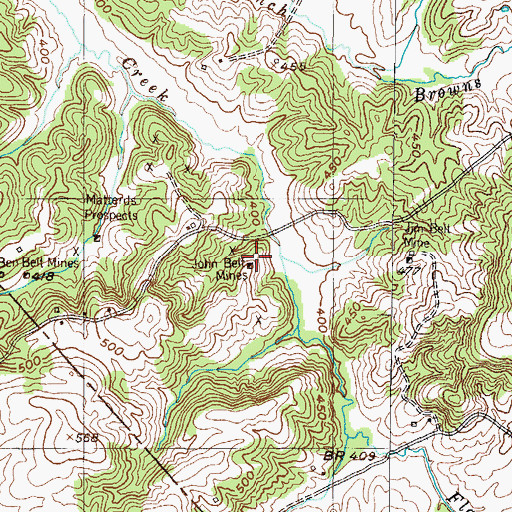 Topographic Map of John Belt Mines, KY