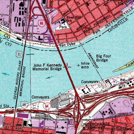 Topographic Map of John F Kennedy Memorial Bridge, KY