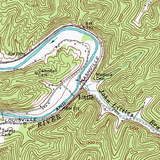 Topographic Map of John Littles Branch, KY