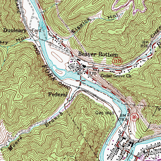 Topographic Map of John Moore Branch, KY