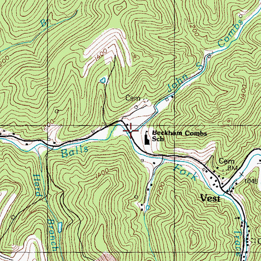 Topographic Map of John S Combs Branch, KY