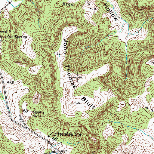 Topographic Map of John Thomas Bluff, KY