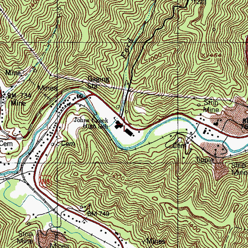 Topographic Map of Johns Creek High School, KY