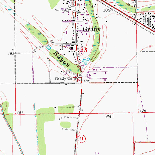 Topographic Map of Grady Cemetery, AR