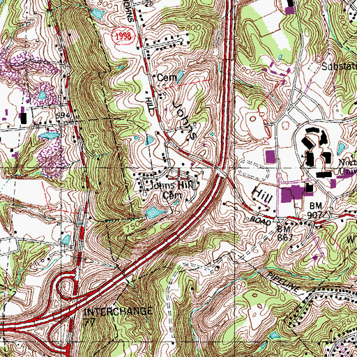 Topographic Map of Johns Hill Cemetery, KY