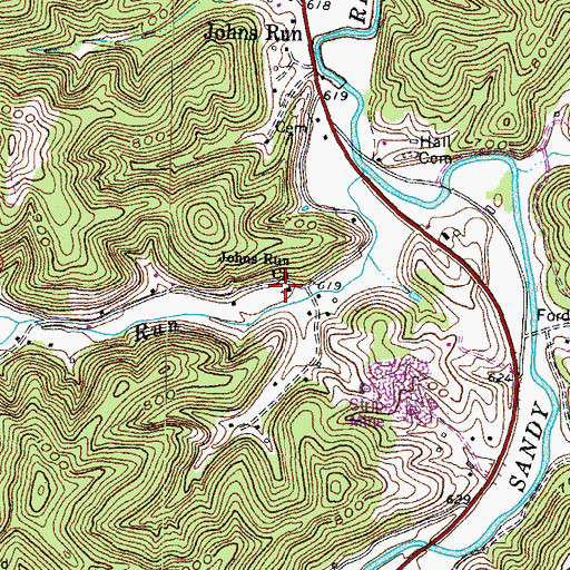 Topographic Map of Johns Run Church, KY