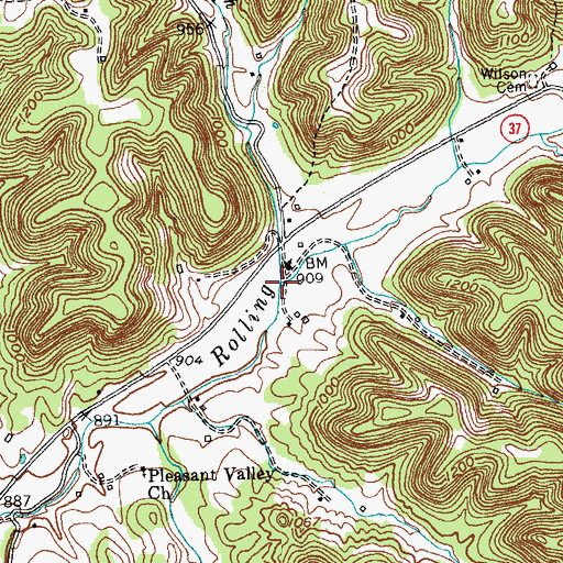 Topographic Map of Johnson Branch, KY