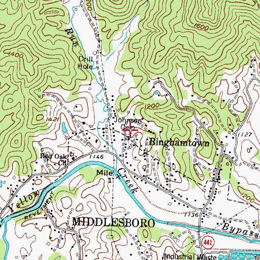 Topographic Map of Johnson Cemetery, KY