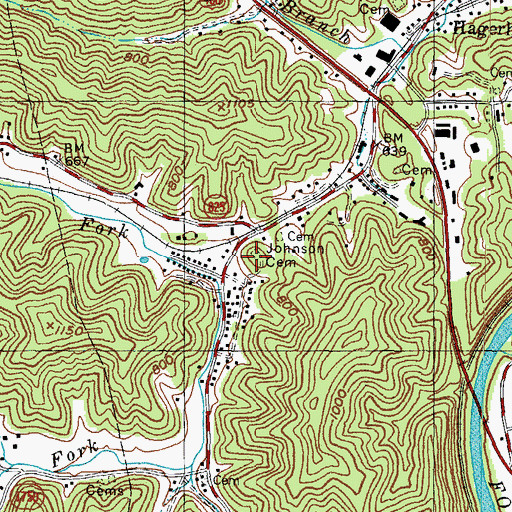 Topographic Map of Johnson Cemetery, KY