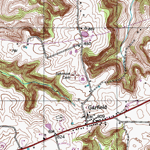 Topographic Map of Johnson Cemetery, KY