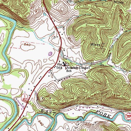 Topographic Map of Johnson Chapel School, KY