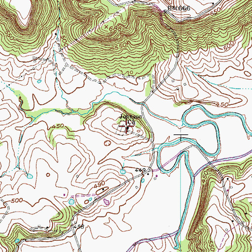 Topographic Map of Johnson Church, KY