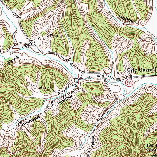 Topographic Map of Johnson Hollow, KY