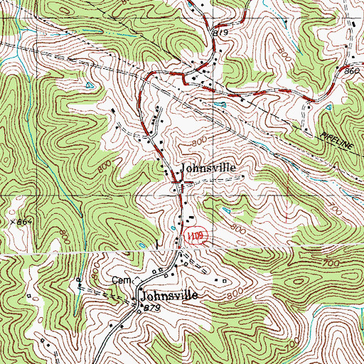 Topographic Map of Johnsville, KY