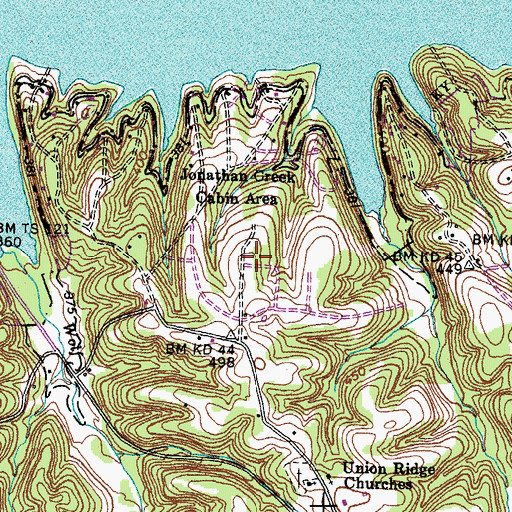 Topographic Map of Jonathan Creek Cabin Area, KY