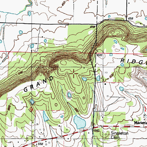 Topographic Map of Grand Ridge, AR