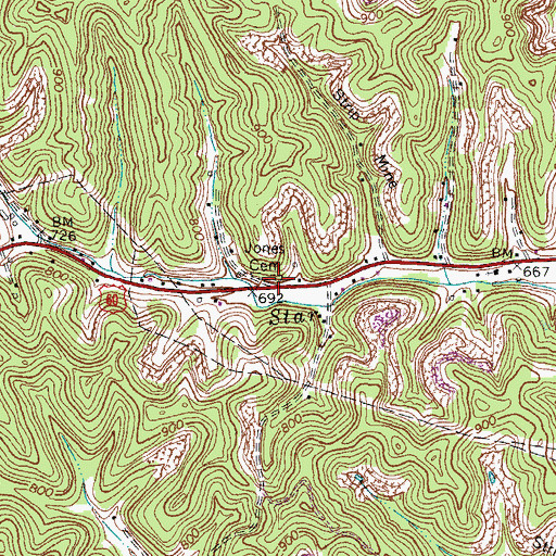 Topographic Map of Jones Cemetery, KY