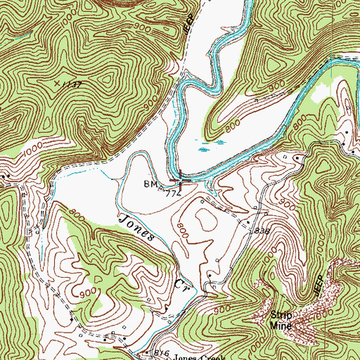 Topographic Map of Jones Creek, KY