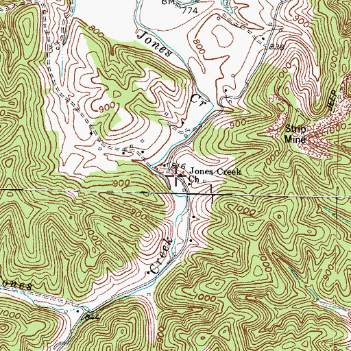 Topographic Map of Jones Creek Enterprise Baptist Church, KY
