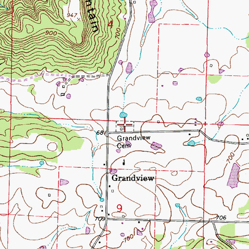Topographic Map of Grandview Cemetery, AR