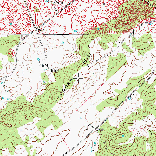 Topographic Map of Jones Hill, KY