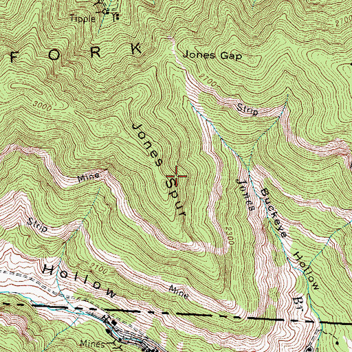 Topographic Map of Jones Spur, KY