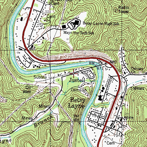 Topographic Map of Justell, KY