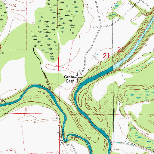 Topographic Map of Grant Cemetery, AR