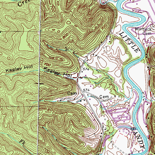 Topographic Map of Kagley Hollow, KY