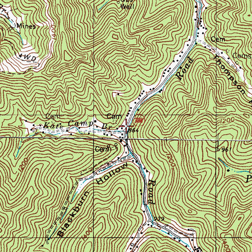 Topographic Map of Kate Camp Branch, KY