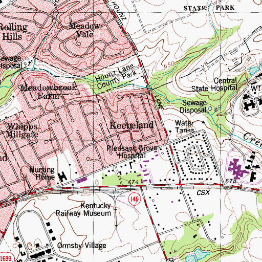 Topographic Map of Keeneland, KY