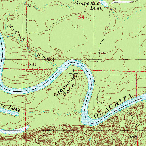 Topographic Map of Grapevine Bend, AR