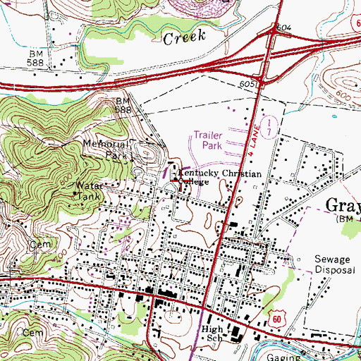 Topographic Map of Kentucky Christian College, KY