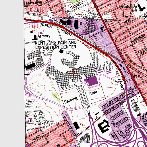 Topographic Map of Kentucky Fair and Exposition Center, KY