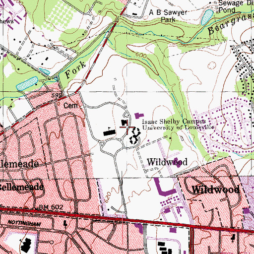 Topographic Map of Isaac Shelby Campus University of Louisville, KY