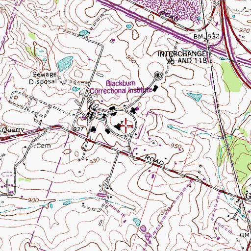 Topographic Map of Blackburn Correctional Institution, KY