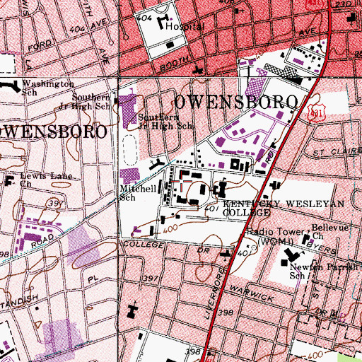 Topographic Map of Kentucky Wesleyan College, KY