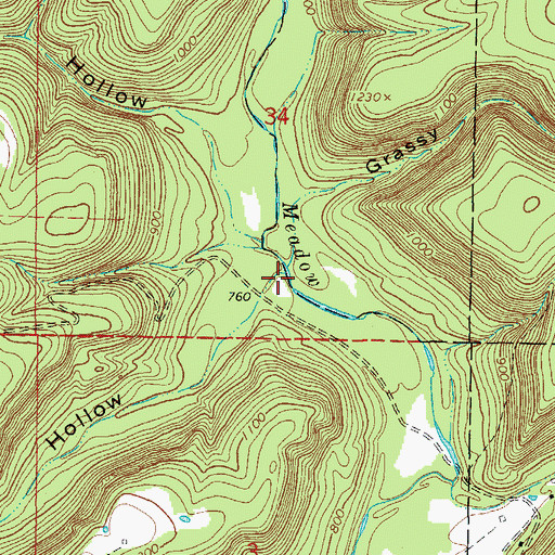 Topographic Map of Grassy Hollow, AR