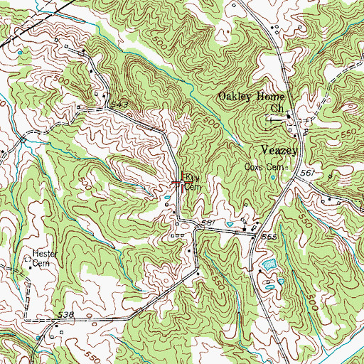 Topographic Map of Key Cemetery, KY