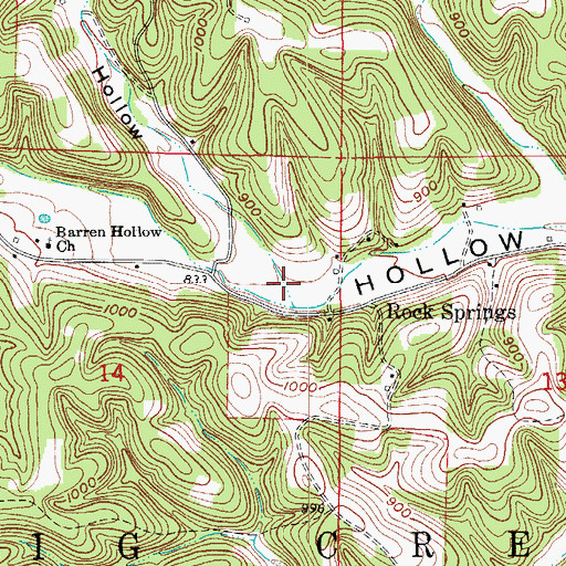 Topographic Map of Grassy Hollow, AR