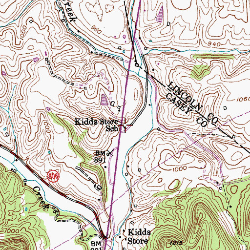 Topographic Map of Kidds Store School, KY