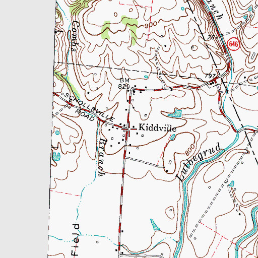 Topographic Map of Kiddville, KY