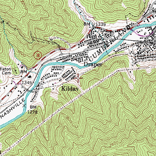 Topographic Map of Kildav, KY