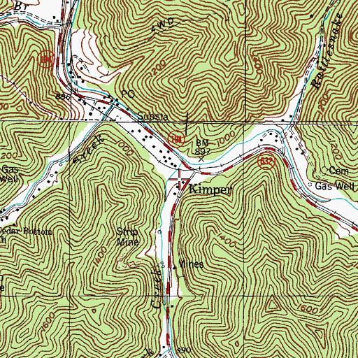 Topographic Map of Kimper, KY