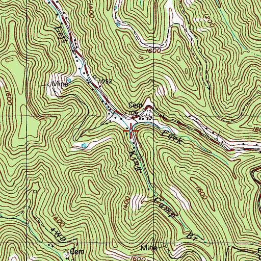 Topographic Map of King Camp Branch, KY
