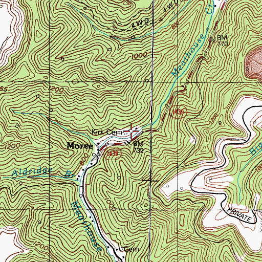 Topographic Map of Kirk Cemetery, KY