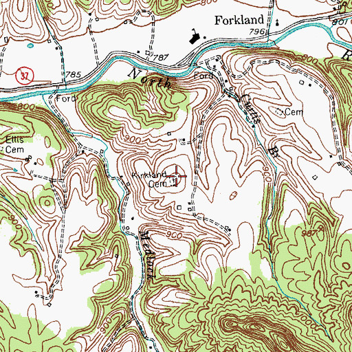 Topographic Map of Kirkland Cemetery, KY